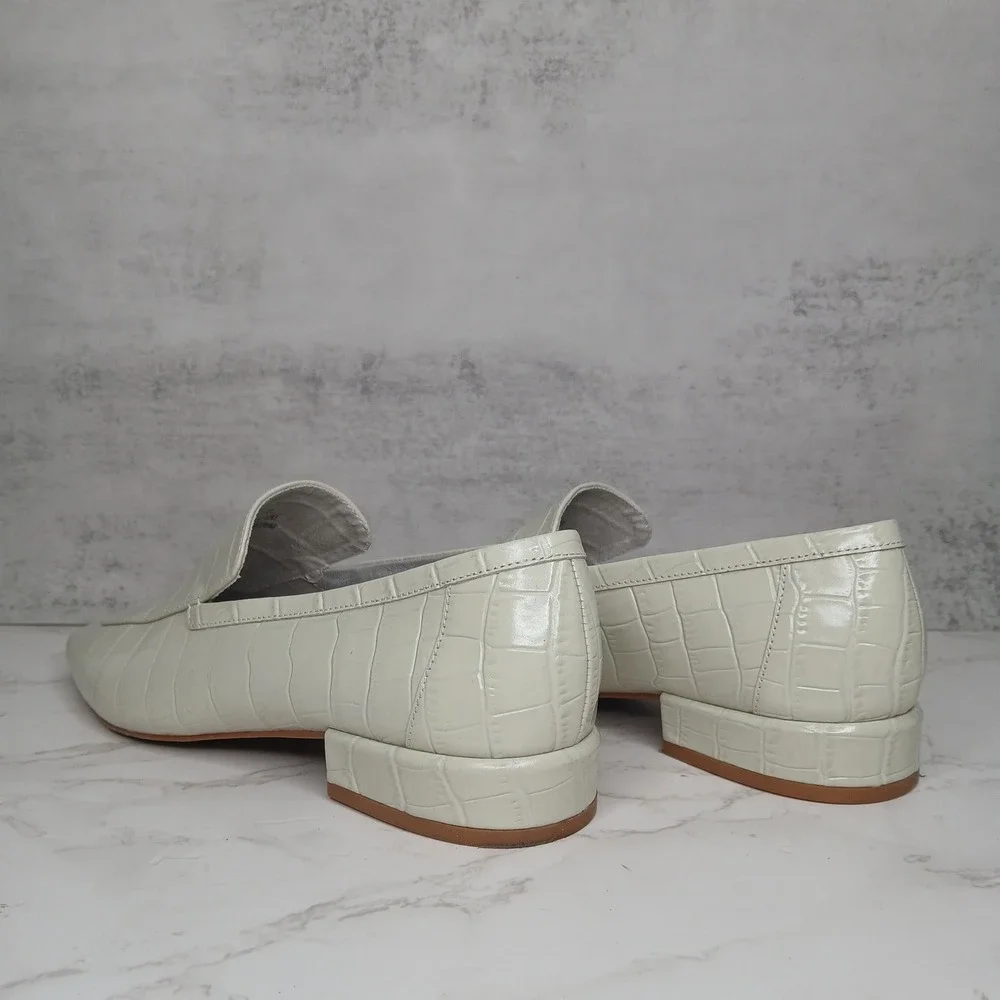 Jeffrey Campbell l Marko Leather Croc Embossed Loafer Square Toe Ivory Womens 10